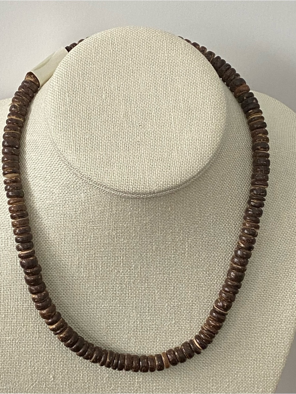 Coconut Shell Beaded Necklace New NWT Unisex Natural Boho Tropical 17.5” Brown